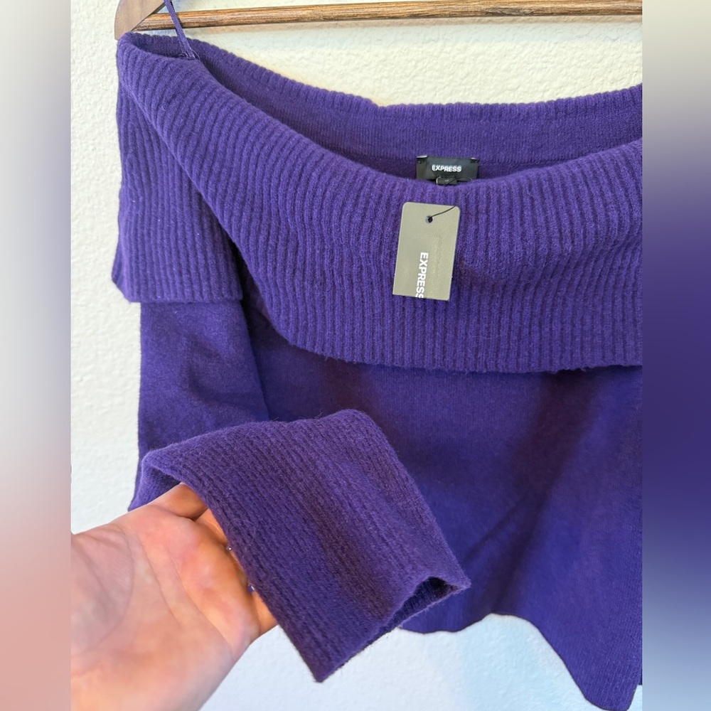 Express Ribbed Off The Shoulder Long Sleeve Sweater Top, Size Medium - Picture 7 of 12